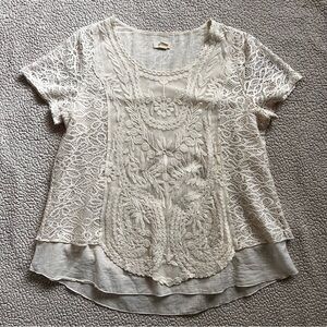 Style & Co. Lace Embroidered Short Sleeve Ivory Cream Romantic Date Night Sz XL